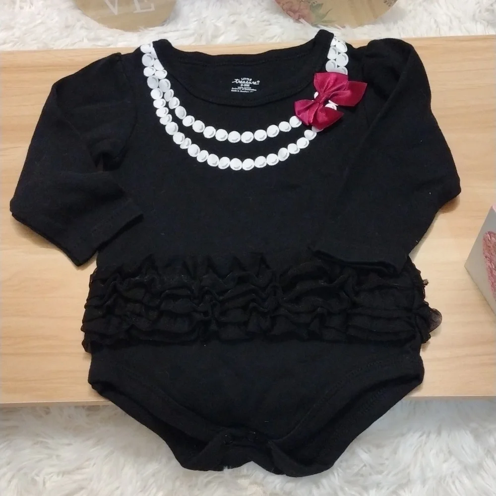 Little Treasures 6-9 Months Black Onesie With Tutu and Purple Bow